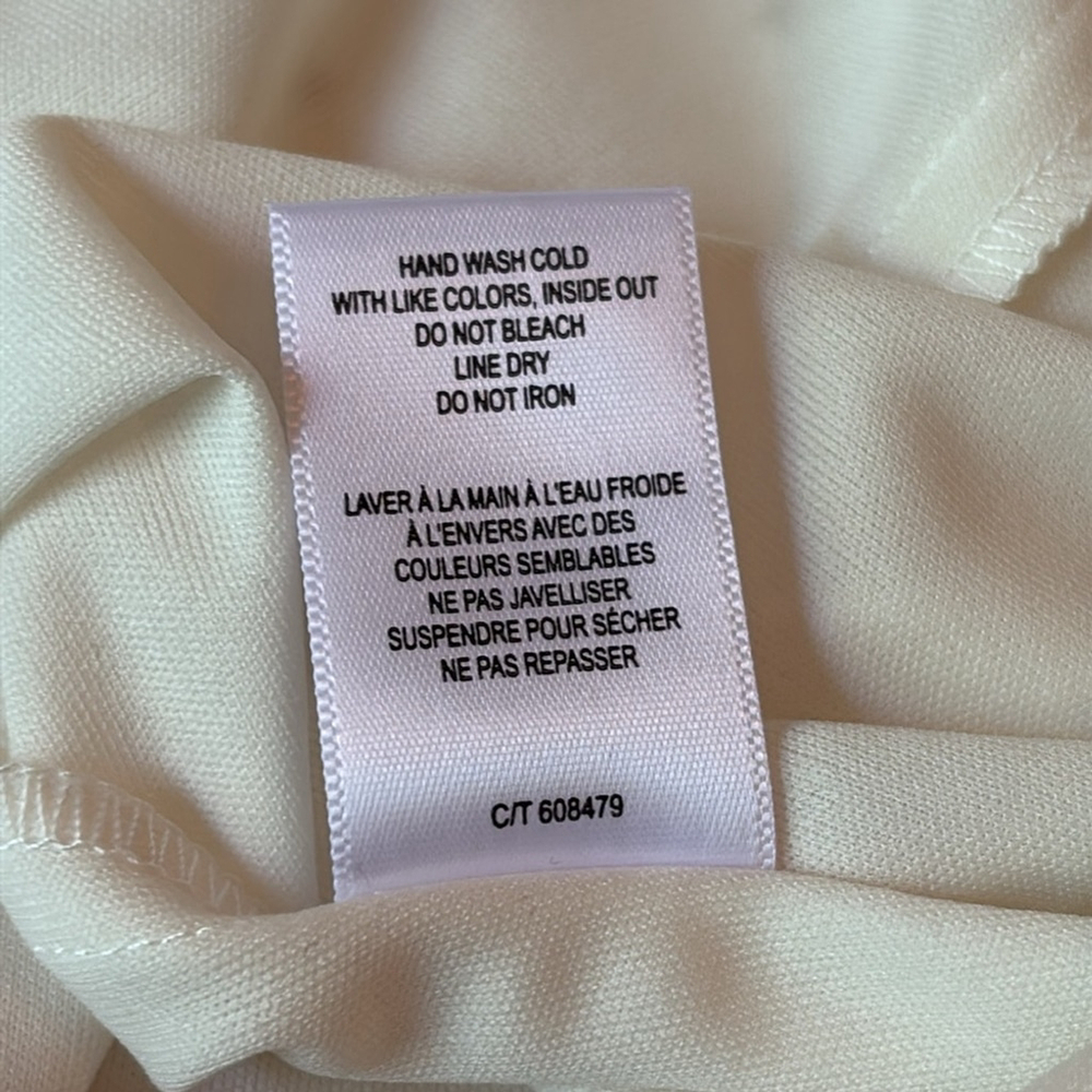 Gabby Skye Cream Dress tan Swiss dots elastic waist back closure size 12 flowy - Picture 9 of 16